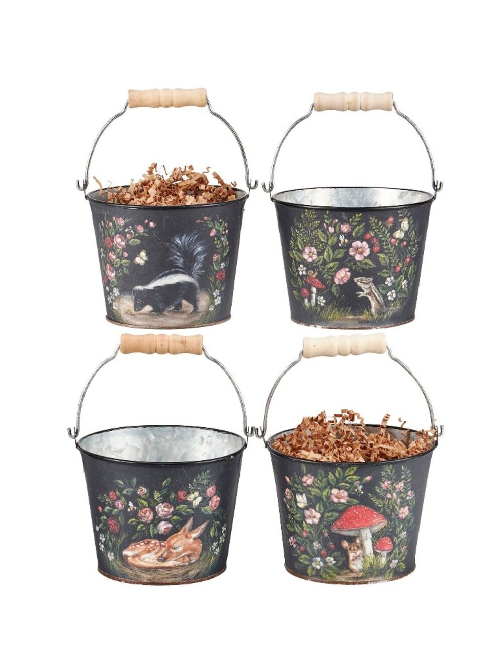 Woodland Animal Bucket Set Metal Planters Spring Decor Moody Garden‎ Easter